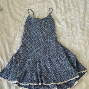 Blue and White Eyelit Flowers Spaghetti Strap Dress